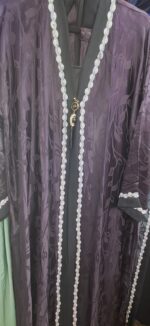 Dark purple abaya with a textured leaf pattern - Image 2