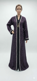 Dark purple abaya with a textured leaf pattern - Image 3